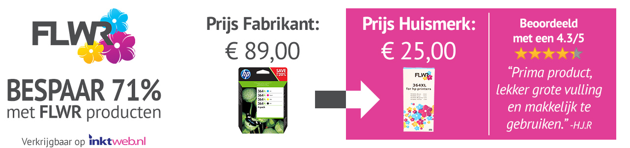Bespaar tot 71% met FLWR inktcartridges! Verkrijgbaar op Inktweb.nl