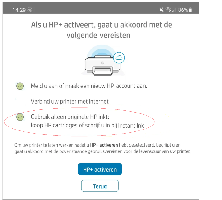 download geen HP+ melding met de functies