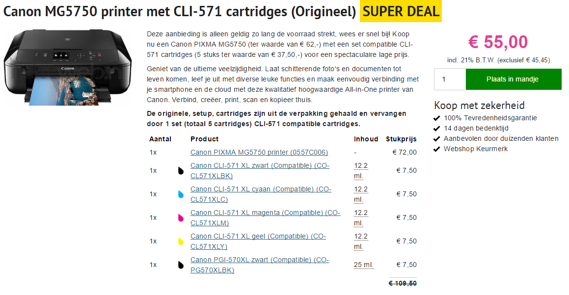 Printeractie van Inktweb.nl