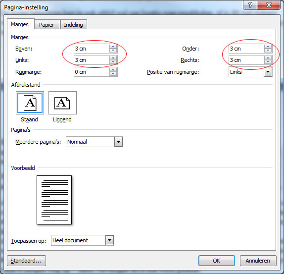 marges voor werkstuk