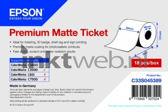 Epson C33S045389 101 mm x 80 mm 50 m wit