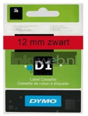 Dymo D1 zwart op rood breedte 12 mm