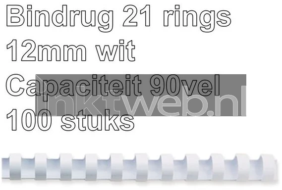 Fellowes Bindrug 12mm 21rings A4 100 stuks wit