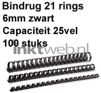 Fellowes Bindrug 6mm 21rings A4 100 stuks zwart Product only