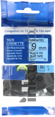 Huismerk Brother  TZE-521 zwart op blauw breedte 9 mm Front box