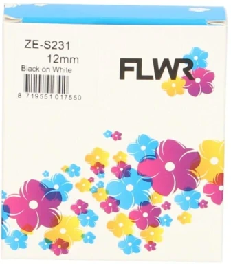 FLWR Brother TZE-S231 sterk klevend zwart op wit breedte 12 mm