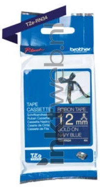 Brother TZE-RN34 goud op blauw breedte 12 mm