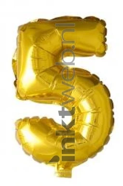 Haza Opblaas Cijfer 5, 40cm goud