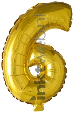 Haza Opblaas Cijfer 6, 40cm goud