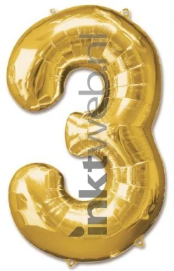 Haza Opblaas Cijfer 3, 92cm goud