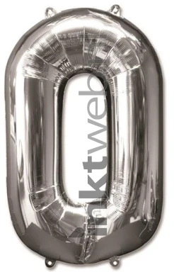 Haza Opblaas Cijfer 0, 92cm zilver