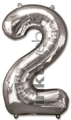 Haza Opblaas Cijfer 2, 92cm zilver
