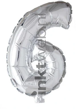 Haza Opblaas Cijfer 6, 40cm zilver