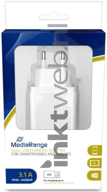 MediaRange Dubbele USB-lichtnetlader 3.1 A vermogen wit