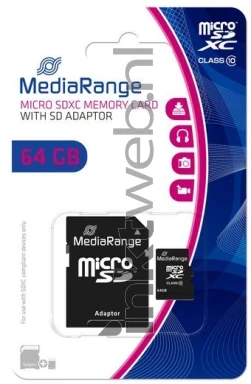 MediaRange microSDXC geheugenkaart 64GB met adapter