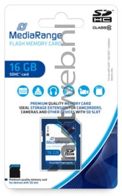 MediaRange Micro SDHC memory card, Class 10, 16GB blauw Front box
