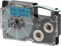 Huismerk Casio XR-9BU zwart op blauw breedte 9 mm