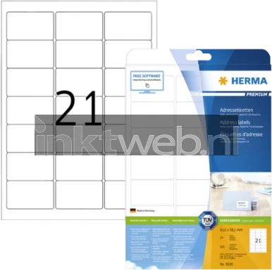 Herma 5029 Permanente Papieretiket 63,5 x 38,1mm wit