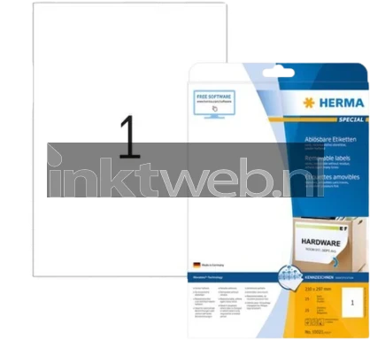 Herma 10021 Verwijderbare Papieretiket 210 x 297mm wit