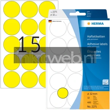Herma 2271 Permanente papieretiket 32mm rond geel