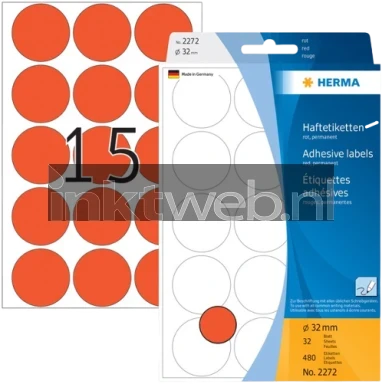 Herma 2272 Permanente papieretiket 32mm rond rood