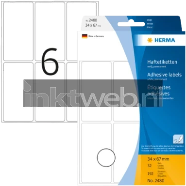 Herma 2480 Permanente papieretiket 34 x 67 mm wit