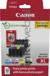 Canon CLI-551XL Multipack met fotopapier zwart en kleur Front box