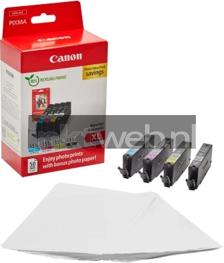 Canon CLI-551XL Multipack met fotopapier zwart en kleur Combined box and product