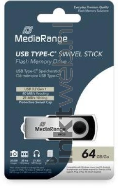 MediaRange USB-C Stick 3.2 Gen 1-64GB zwart