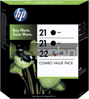 HP 21/21/22 3-pack (Opruiming 3 x 1-pack (los) zwart en kleur