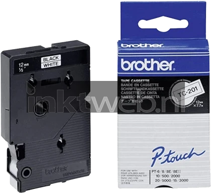 Brother TC-201 zwart op wit breedte 12 mm