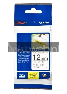 Brother TZE-S231 sterk klevend zwart op wit breedte 12 mm