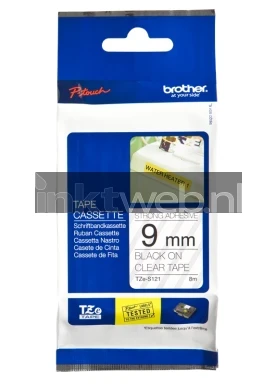 Brother TZE-S121 sterk klevend zwart op transparant breedte 9 mm