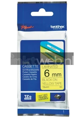 Brother TZE-611 zwart op geel breedte 6 mm