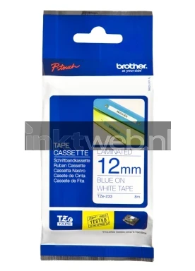 Brother TZE-233 blauw op wit breedte 12 mm
