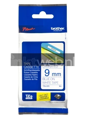 Brother TZE-223 blauw op wit breedte 9 mm