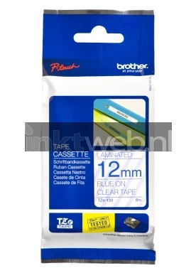 Brother TZE-133 blauw op transparant breedte 12 mm