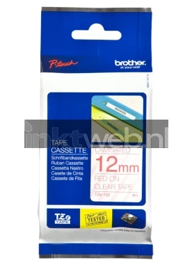 Brother TZE-132 rood op transparant breedte 12 mm