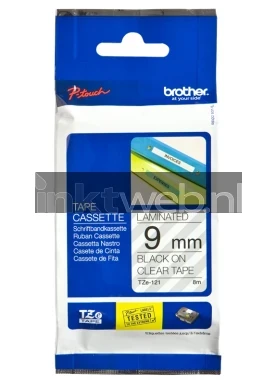 Brother TZE-121 zwart op transparant breedte 9 mm