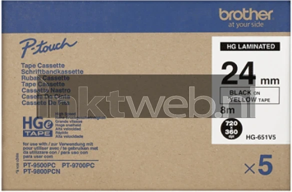 Brother HGE-651V5 zwart op geel breedte 24 mm