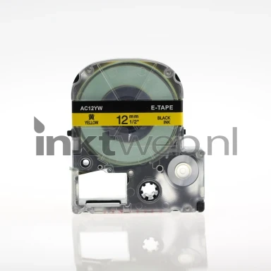 Huismerk Epson LC-4YBW9 zwart op geel breedte 12 mm