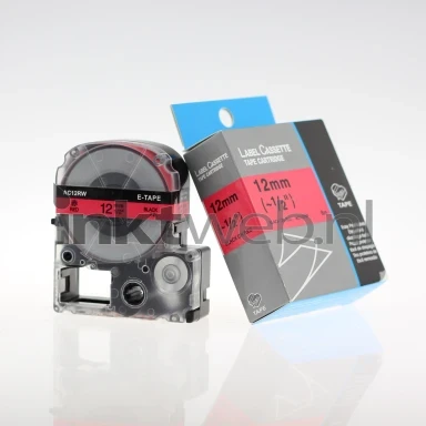 Huismerk Epson LC-4RBP9 zwart op rood breedte 12 mm