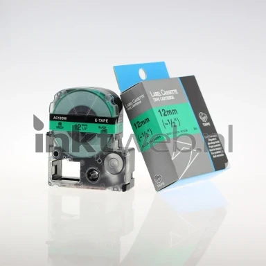 Huismerk Epson LC-4GBF9 zwart op groen breedte 12 mm