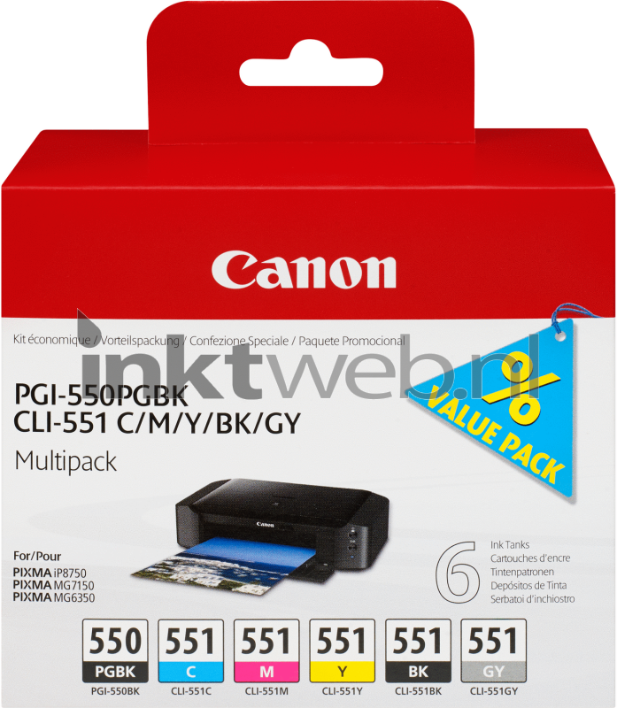 Canon CLI-551 6-pack zwart en kleur