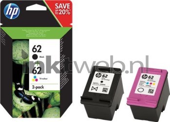 HP 62 Combo pack zwart en kleur Combined box and product