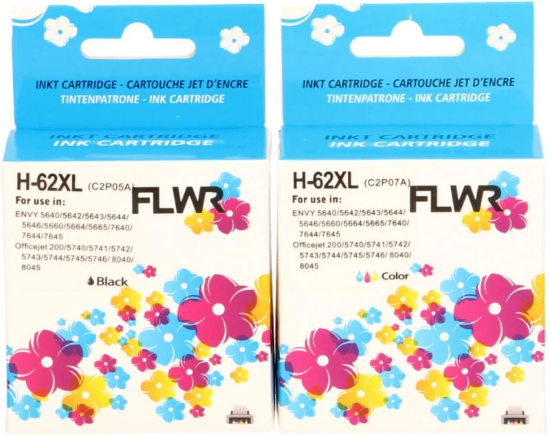 Inktpatronen 62 62XL 62 XL inktpatronen voor HP 62 62XL 62 XL zwart en kleur voor Envy 5540 5542 5544 (2 stuks, zwart, kleur), inktcartridge