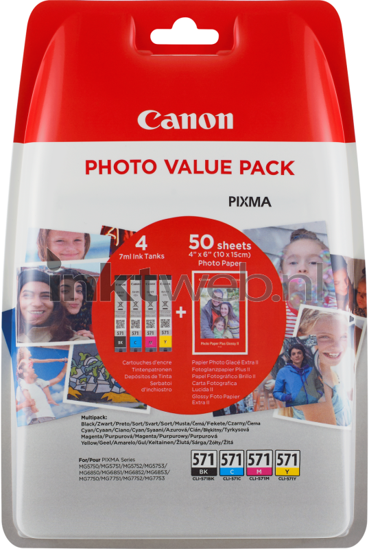 armoede verbinding verbroken Stamboom Canon CLI-571 4-pack en fotopapier zwart en kleur (Origineel)