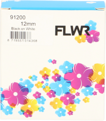 FLWR Dymo  91200 / 91220 zwart op wit breedte 12 mm FLWR-1PCK-91200