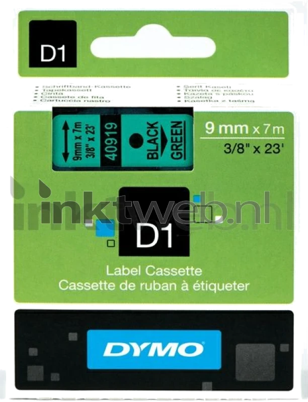 Dymo D1 zwart op groen breedte 9 mm