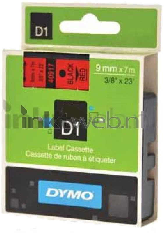 Dymo D1 zwart op rood breedte 9 mm